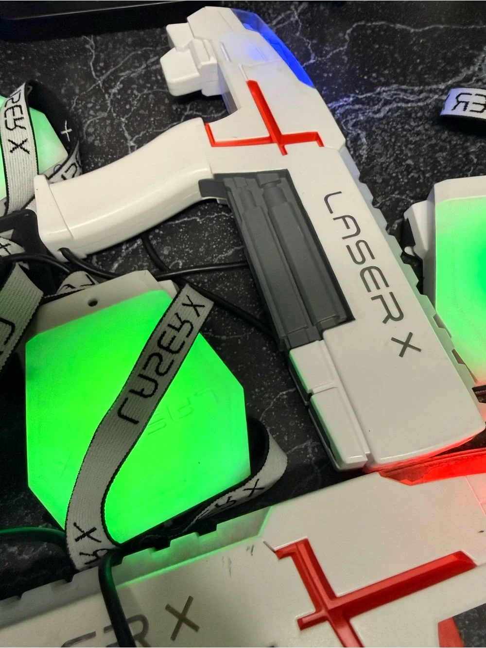 Laser X Set of 4 White & Red Laser Tag Blaster Set with Green Sensors